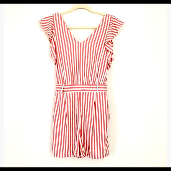 Loft Striped Flutter Tie Waist Romper Size 8 - Picture 3 of 12